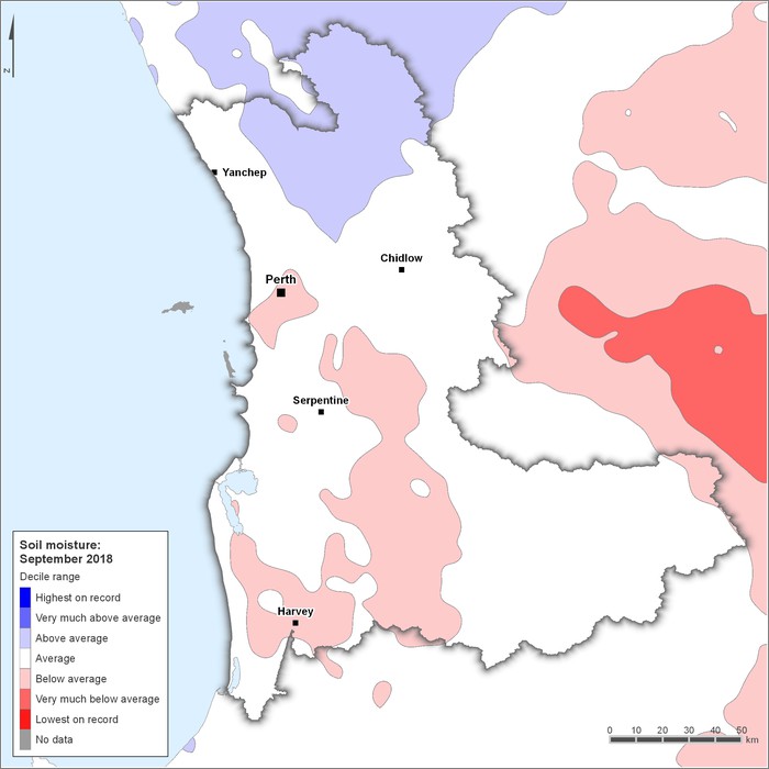 Soil moisture deciles: September 2018