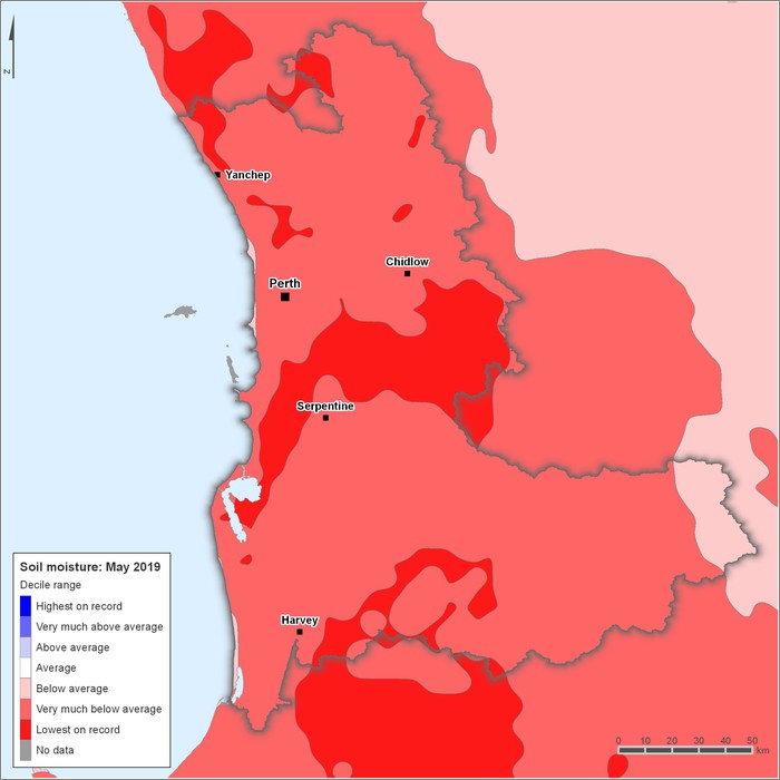 Soil moisture deciles: May 2019