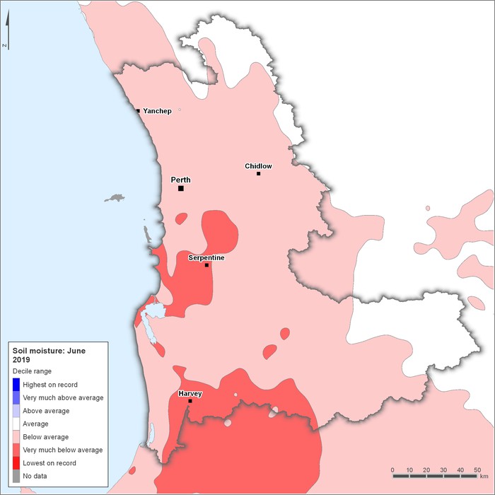 Soil moisture deciles: June 2019
