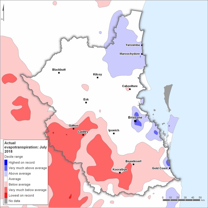 Actual evapotranspiration deciles: July 2018