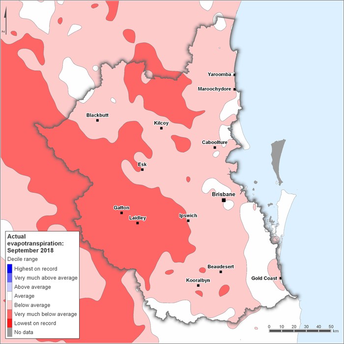 Actual evapotranspiration deciles: September 2018