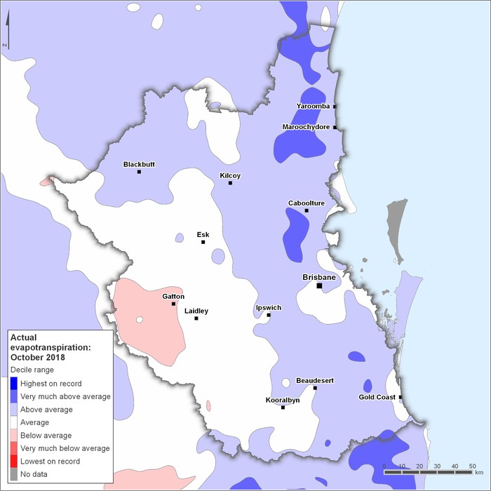 Actual evapotranspiration deciles: October 2018
