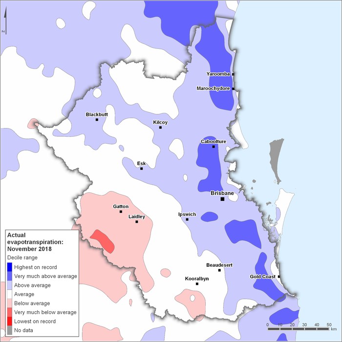 Actual evapotranspiration deciles: November 2018
