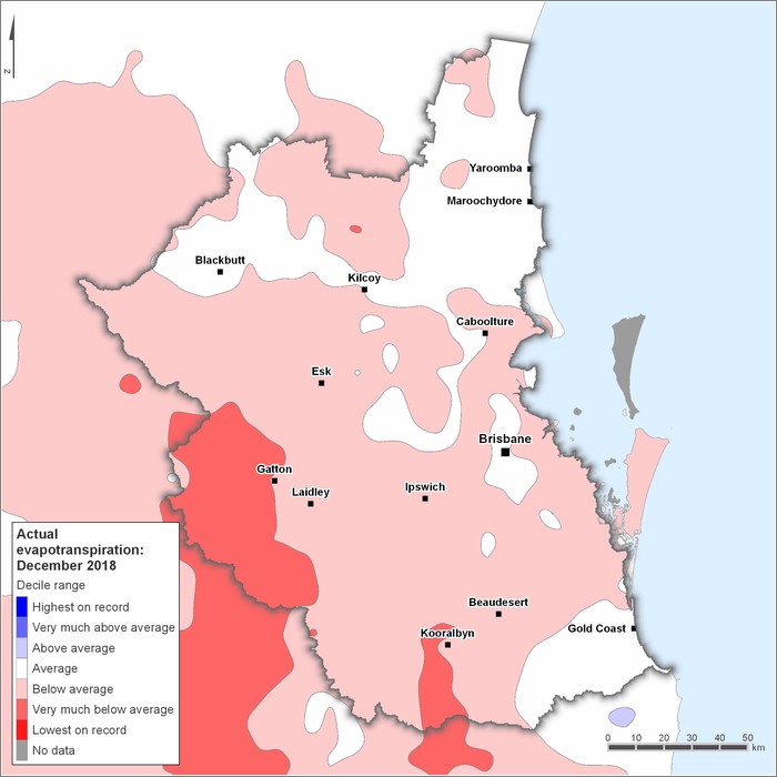 Actual evapotranspiration deciles: December 2018