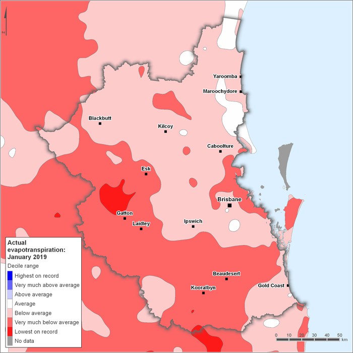 Actual evapotranspiration deciles: January 2019