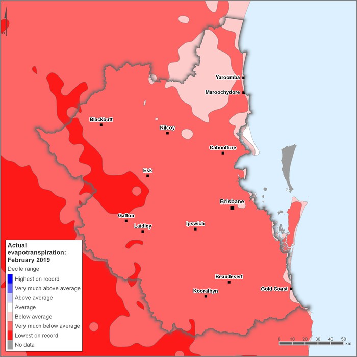 Actual evapotranspiration deciles: February 2019