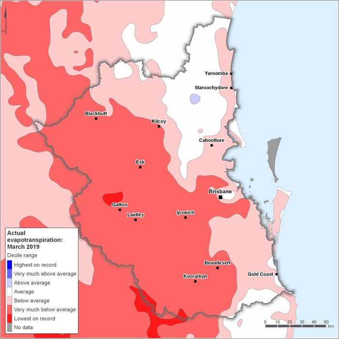 Actual evapotranspiration deciles: March 2019