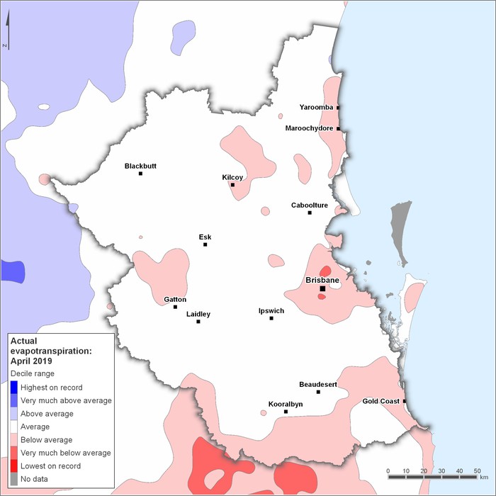 Actual evapotranspiration deciles: April 2019