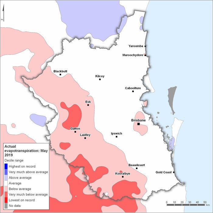 Actual evapotranspiration deciles: May 2019