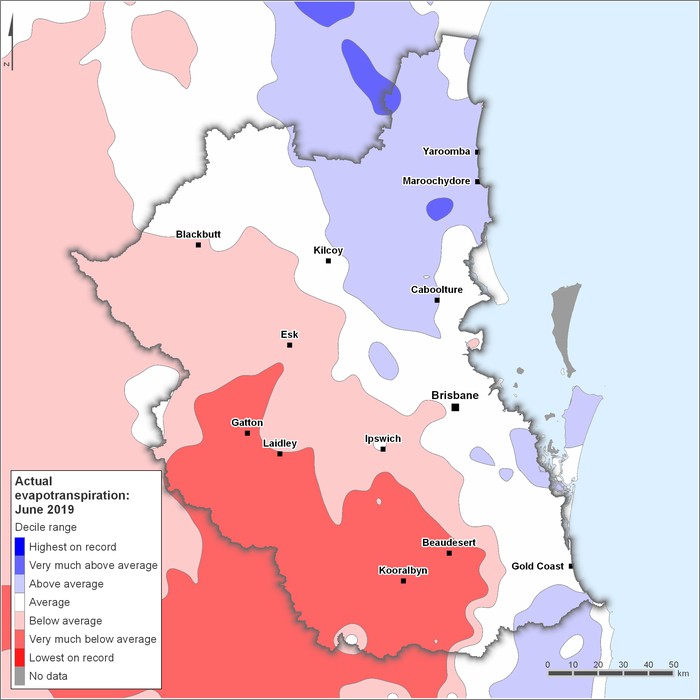 Actual evapotranspiration deciles: June 2019