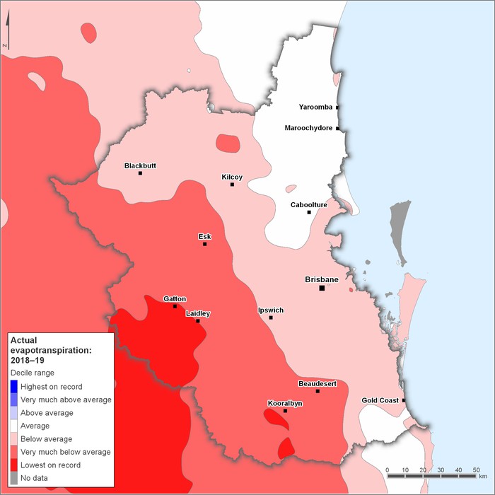 Actual evapotranspiration deciles: 2018–2019