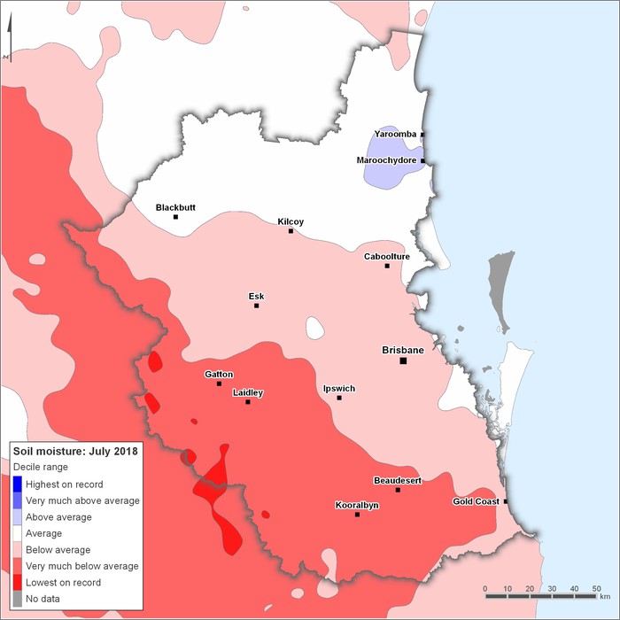 Soil moisture deciles: July 2018