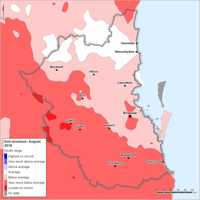 Soil moisture deciles: August 2018