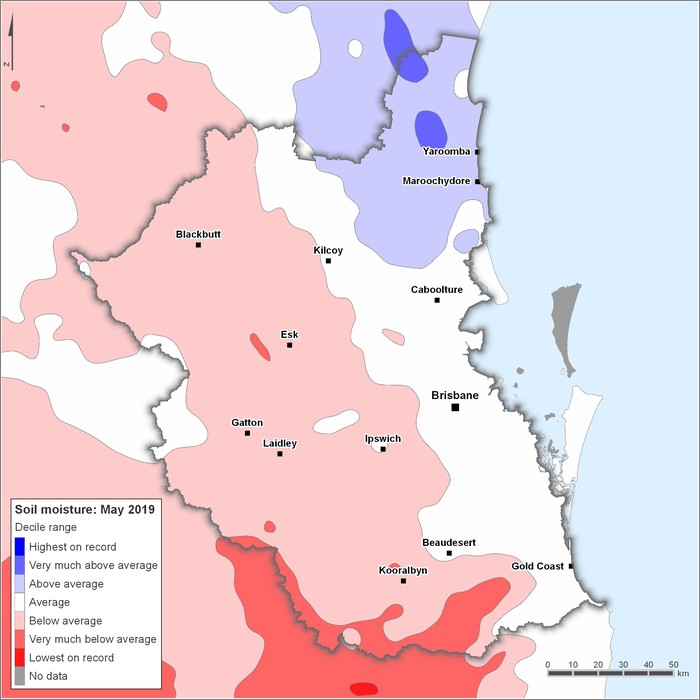 Soil moisture deciles: May 2019