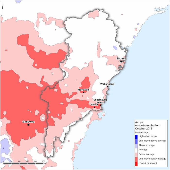 Actual evapotranspiration deciles: October 2018