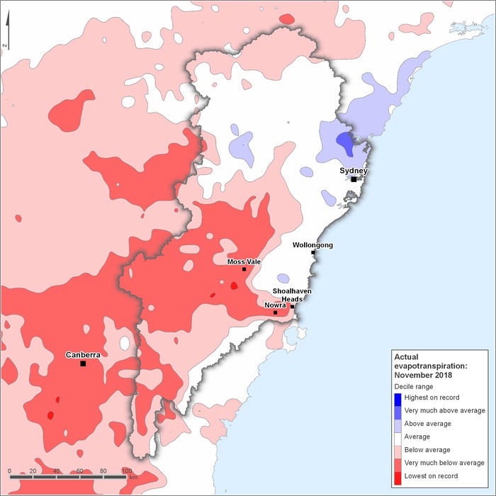 Actual evapotranspiration deciles: November 2018