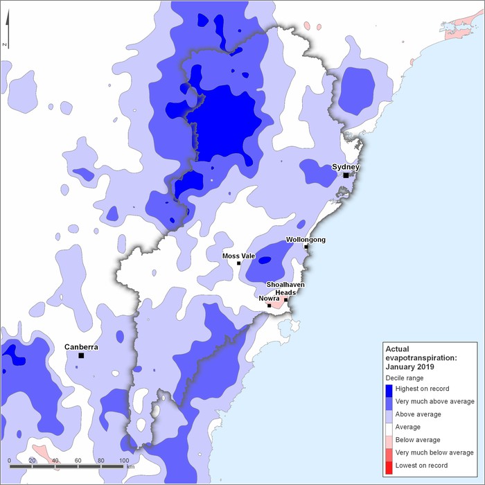 Actual evapotranspiration deciles: January 2019