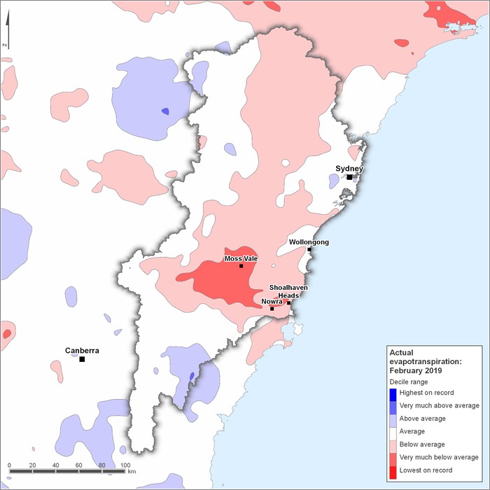 Actual evapotranspiration deciles: February 2019