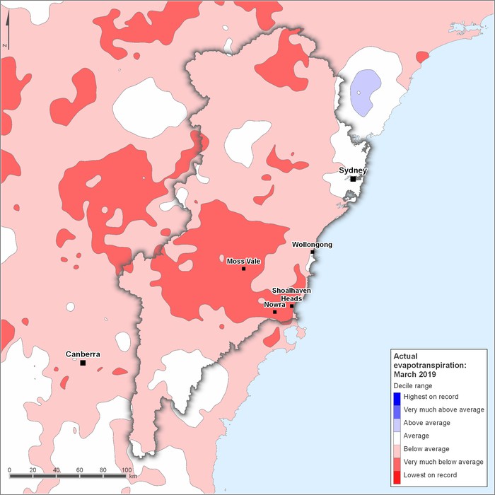 Actual evapotranspiration deciles: March 2019