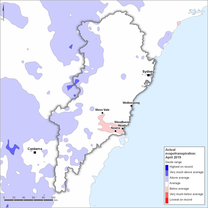 Actual evapotranspiration deciles: April 2019