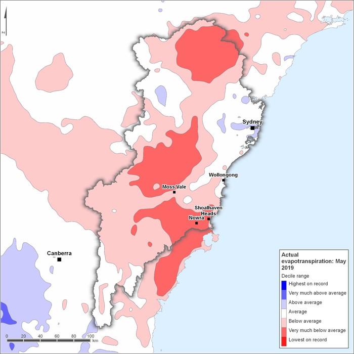 Actual evapotranspiration deciles: May 2019