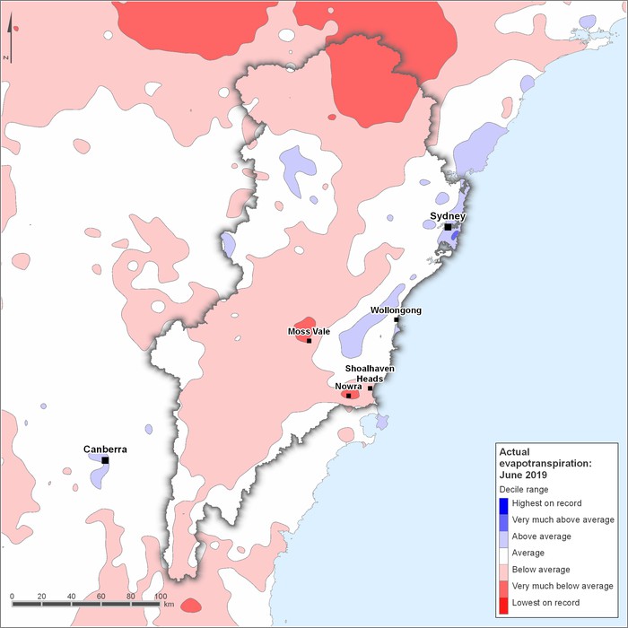 Actual evapotranspiration deciles: June 2019