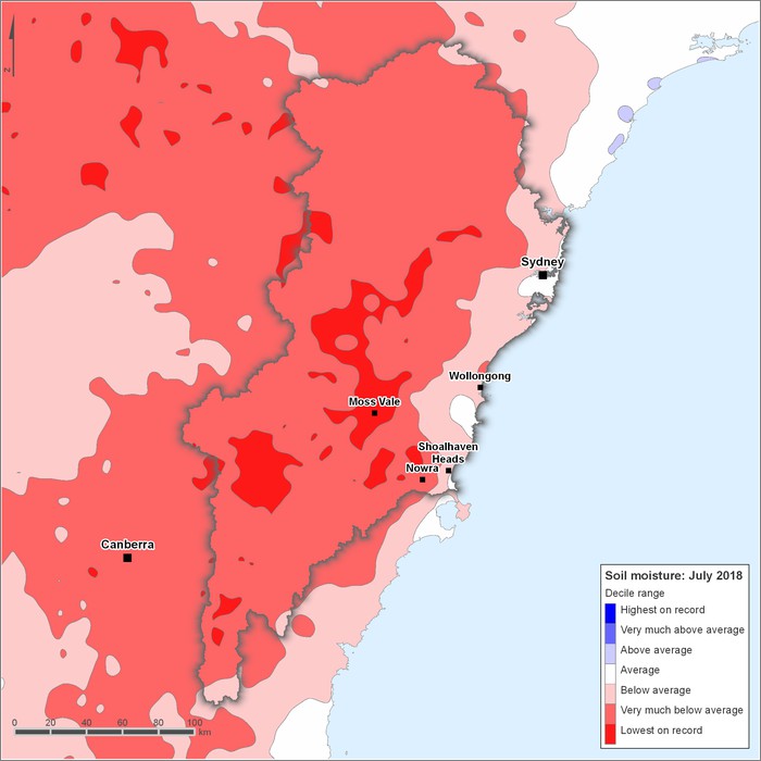 Soil moisture deciles: July 2018