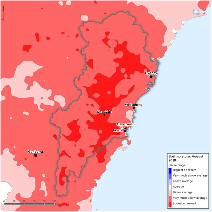 Soil moisture deciles: August 2018