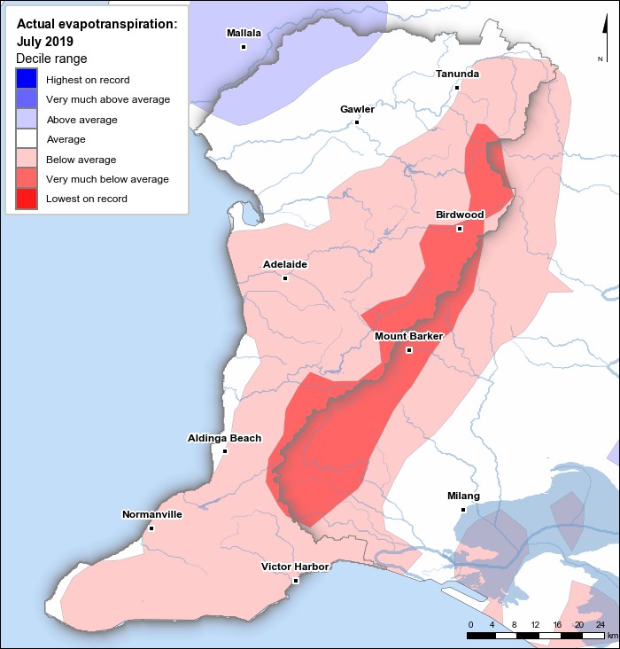 Actual evapotranspiration deciles: July 2019