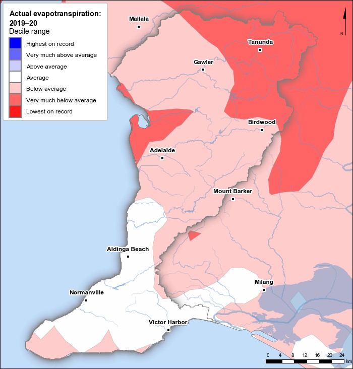 Actual evapotranspiration deciles: July 2019–June 2020