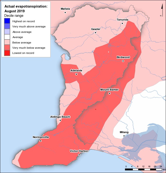 Actual evapotranspiration deciles: August 2019