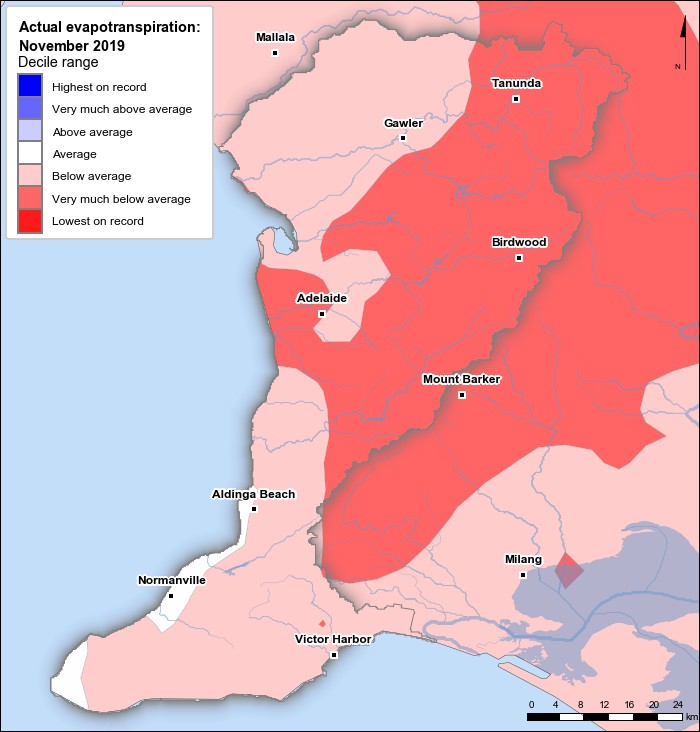 Actual evapotranspiration deciles: November 2019