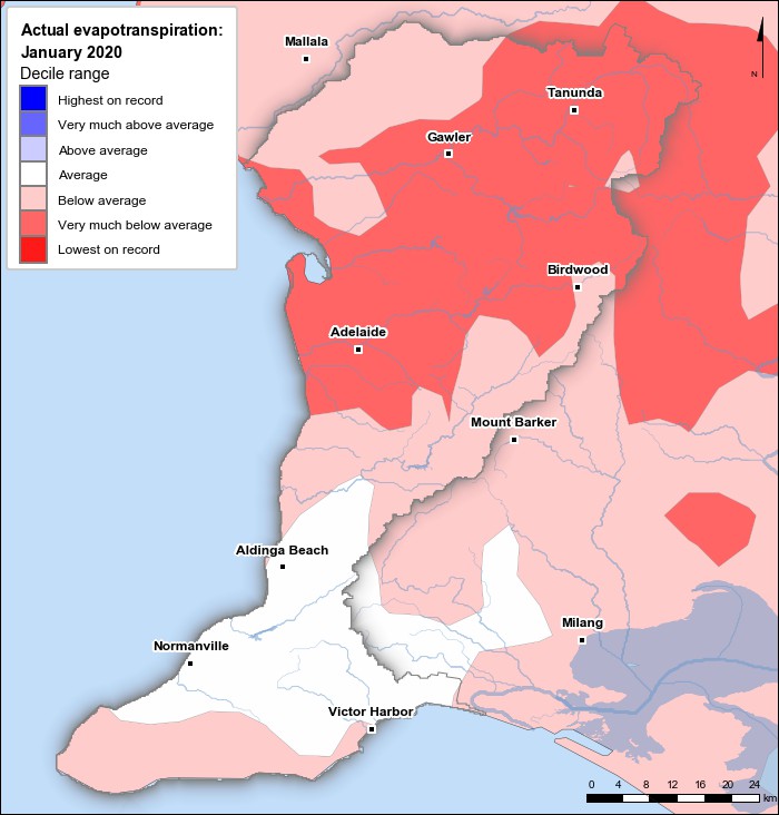 Actual evapotranspiration deciles: January 2020