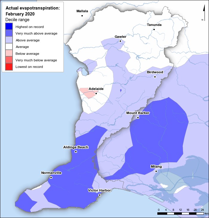 Actual evapotranspiration deciles: February 2020