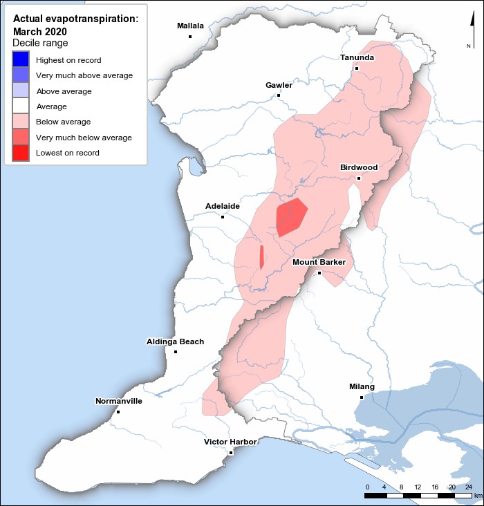 Actual evapotranspiration deciles: March 2020