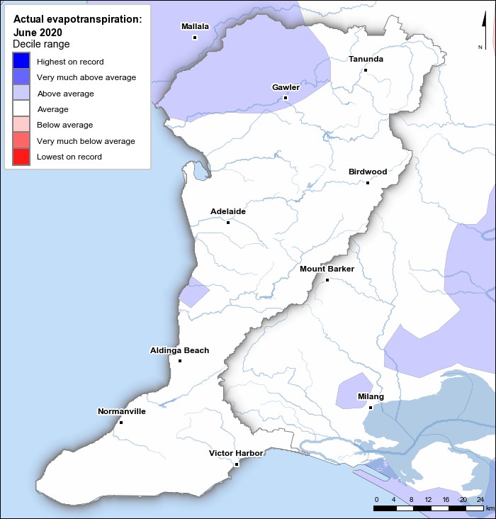 Actual evapotranspiration deciles: June 2020