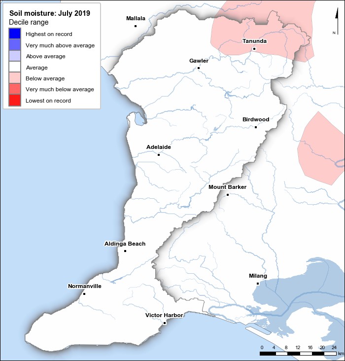 Soil moisture deciles: July 2019
