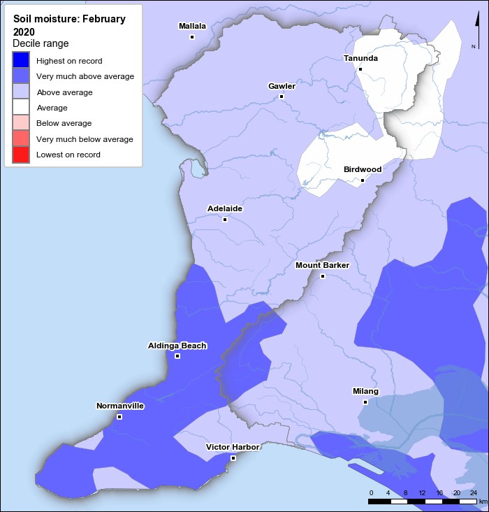 Soil moisture deciles: February 2020