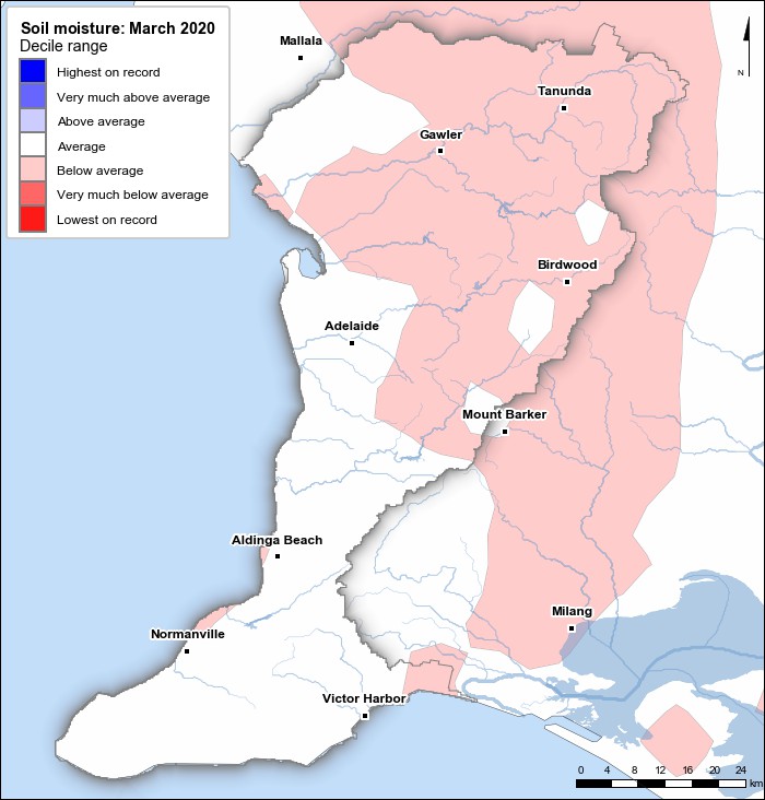 Soil moisture deciles: March 2020