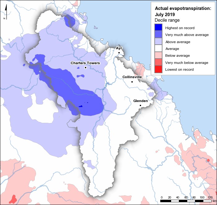 Actual evapotranspiration deciles: July 2019