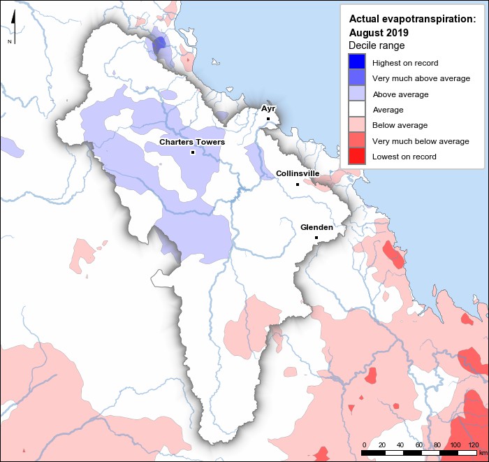 Actual evapotranspiration deciles: August 2019