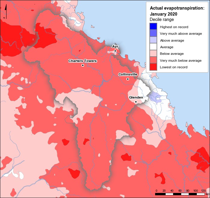 Actual evapotranspiration deciles: January 2020