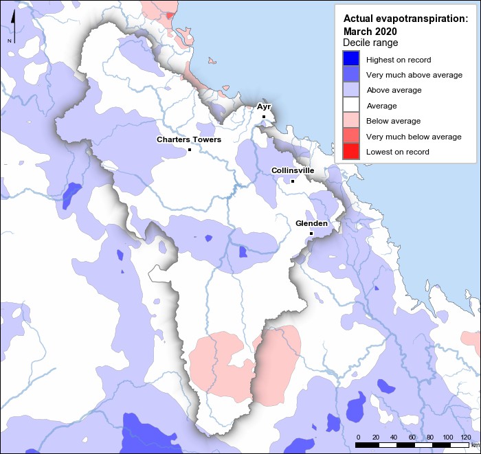 Actual evapotranspiration deciles: March 2020