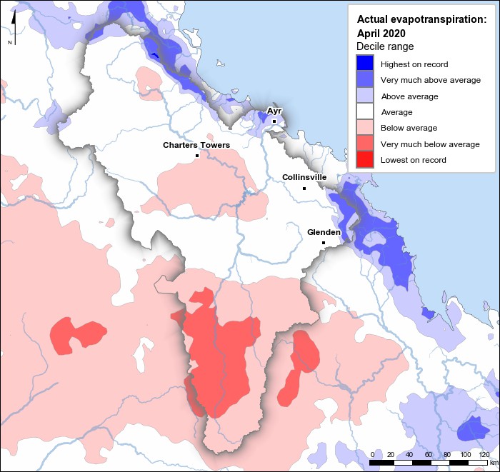 Actual evapotranspiration deciles: April 2020