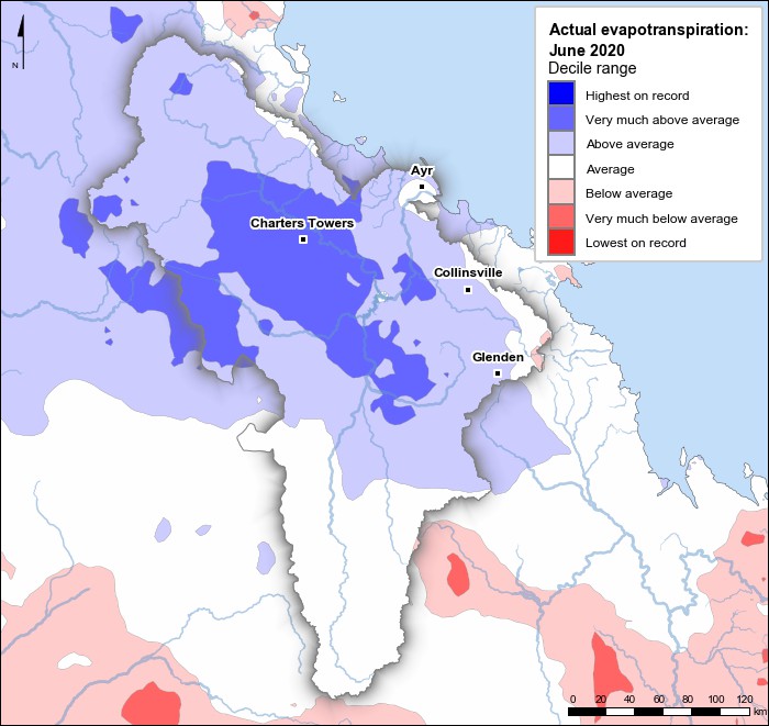 Actual evapotranspiration deciles: June 2020