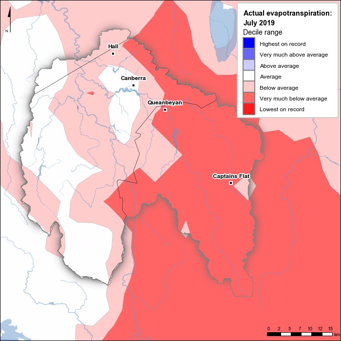 Actual evapotranspiration deciles: July 2019