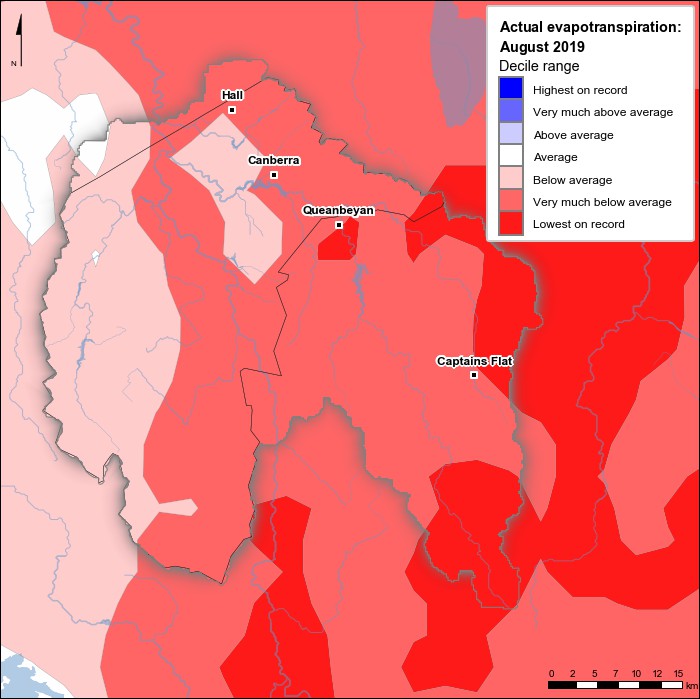 Actual evapotranspiration deciles: August 2019
