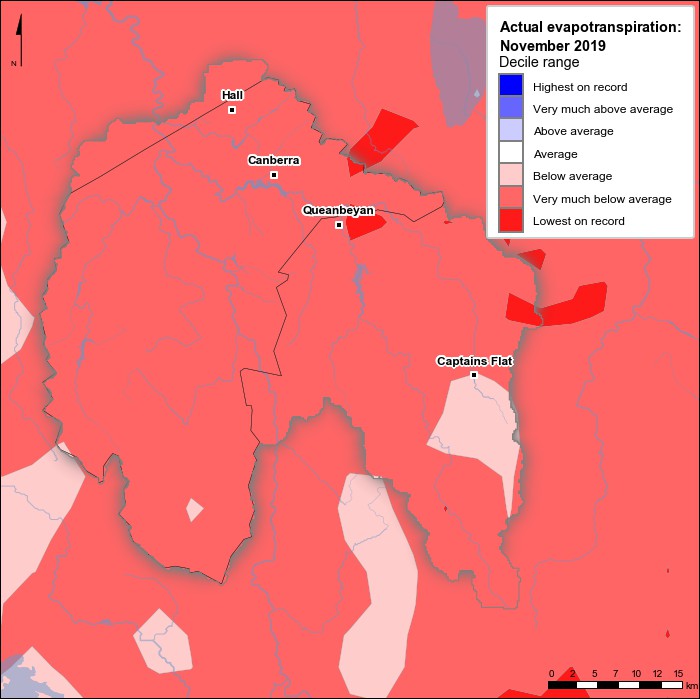 Actual evapotranspiration deciles: November 2019