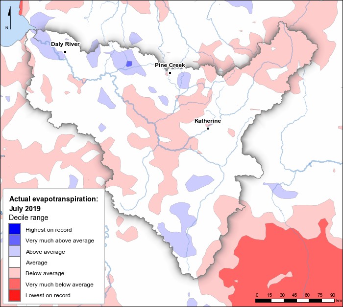 Actual evapotranspiration deciles: July 2019
