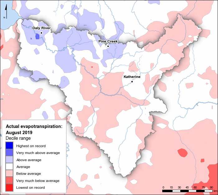 Actual evapotranspiration deciles: August 2019
